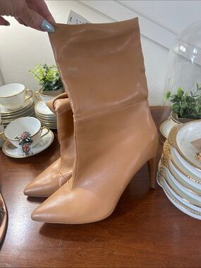 Express Tan Pointed-Toe Stiletto Boots